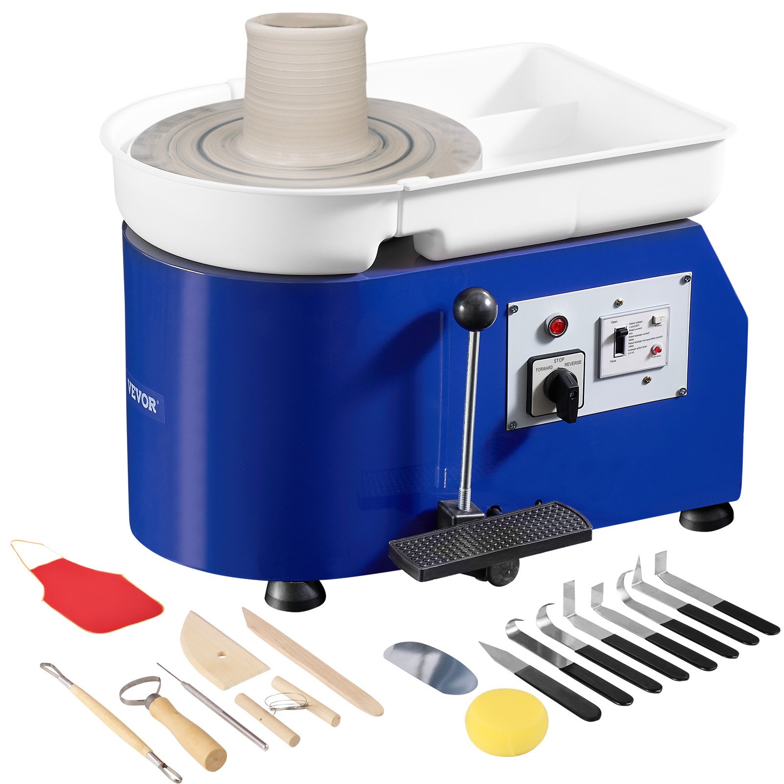 VEVOR Torno de Alfarero 350 W, Placa de 28 cm, Rueda de Cerámica Eléctrica, Velocidad Ajustable de 60-300 RPM, con Control Manual y de Pedal, Kit Completo de Accesorios, para Alfarería Bricolaje, Azul