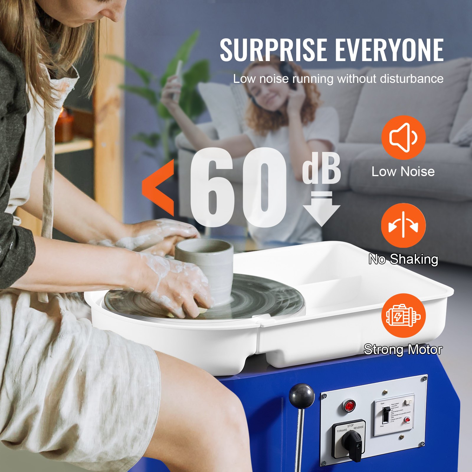 VEVOR Máquina de Rueda de Cerámica Eléctrica Diámetro de 28 cm Torno de Alfarero Eléctrico 350 W Máquina de Arcilla de Cerámica 0-300 rpm Carga Máxima de 5 kg con Pedal para Modelar Artesanía Cerámica