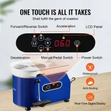 VEVOR Máquina de Rueda de Cerámica Torno Ceramica Eléctrica Diámetro de 28 cm Torno de Alfarero Eléctrico 450 W Máquina de Arcilla de Cerámica 300 rpm