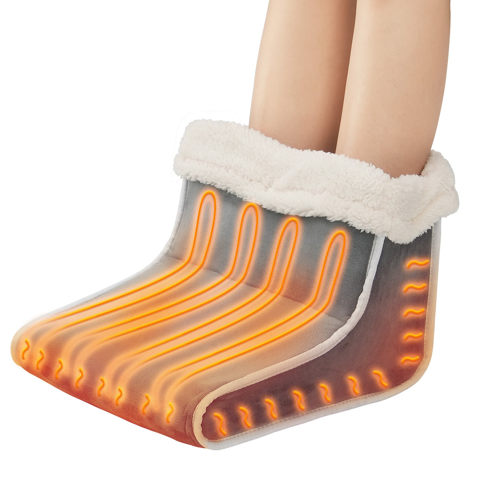 VEVOR Calentador de pies eléctrico, almohadilla térmica de doble cara para pies, zapatillas con calefacción de 6 niveles, calentador de pies con temporizador y apagado automático, botas calefactables de franela ultra suave, lavables, regalo cálido para mujeres y hombres