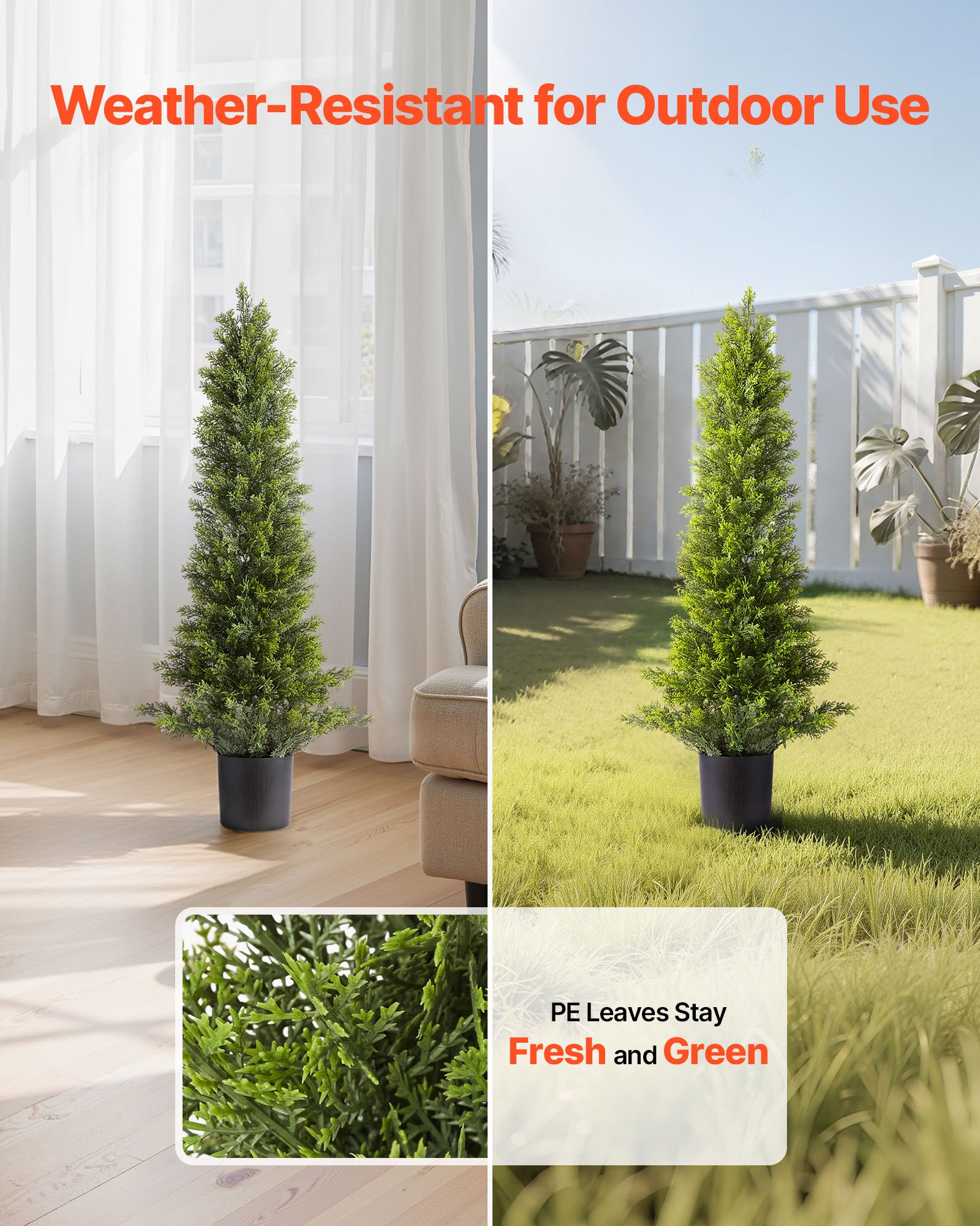 VEVOR Topiario Artificial de Cedro 250 x 914 mm 2 Piezas, Planta de Pino Artificial Hoja de Polietileno, Maceta de Árbol Verde Falso para Decorar Porches, Patios, Jardines, Balcones, Oficinas