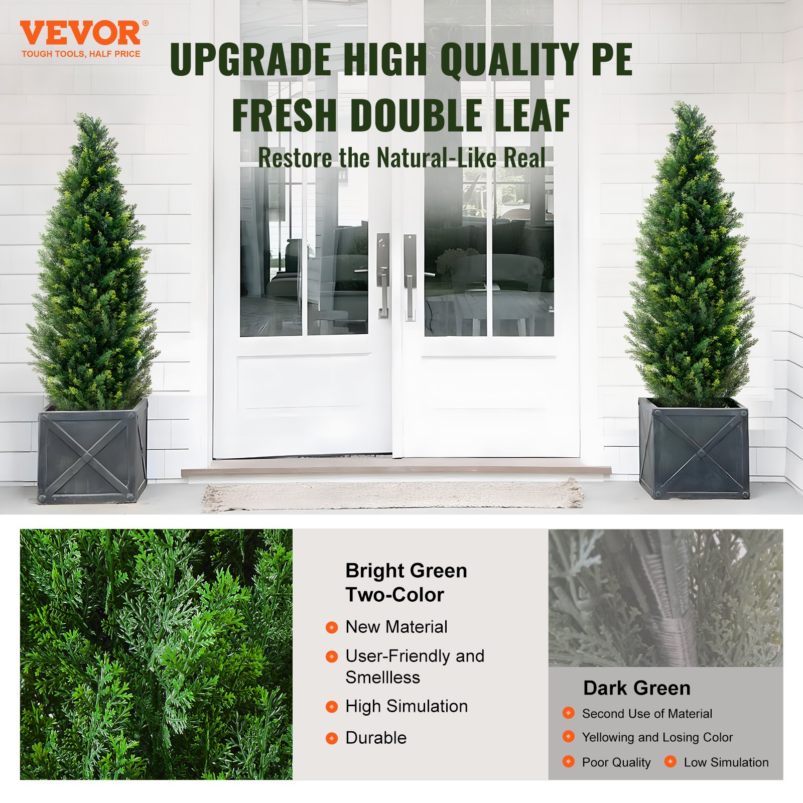 VEVOR Artificial Topiary Cedar Tree, 121.9 cm tall (2 pieces), with extra leaves and pot, artificial evergreen pine-cypress plant, UV-protected artificial greenery set