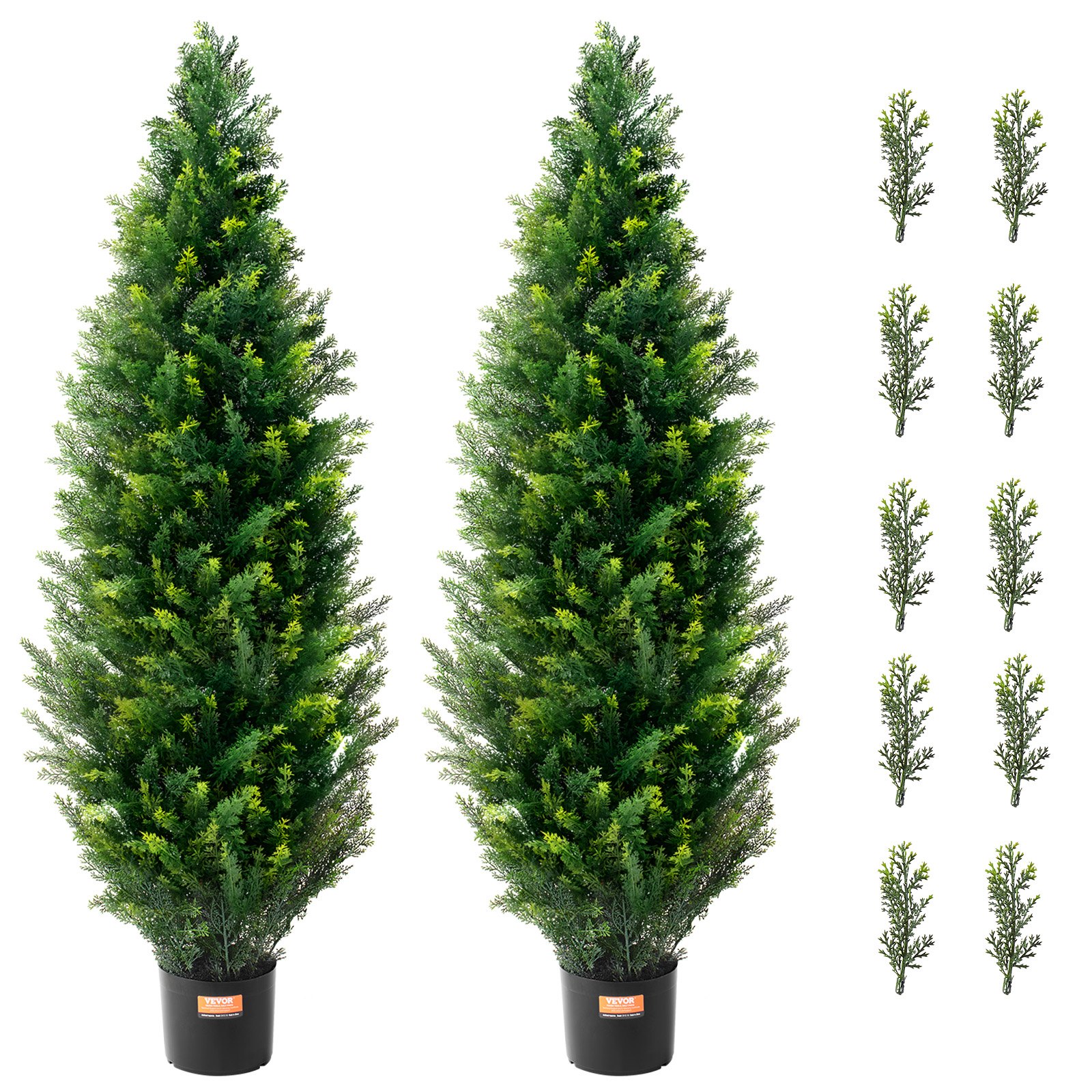 VEVOR Árbol Topiario de Cedro Artificial 2 Piezas con Hojas Adicionales y Maceta, Planta de Pino Ciprés Artificial Hoja Perenne, con Clasificación UV para Decoración del Hogar, 380 x 380 x 1230 mm