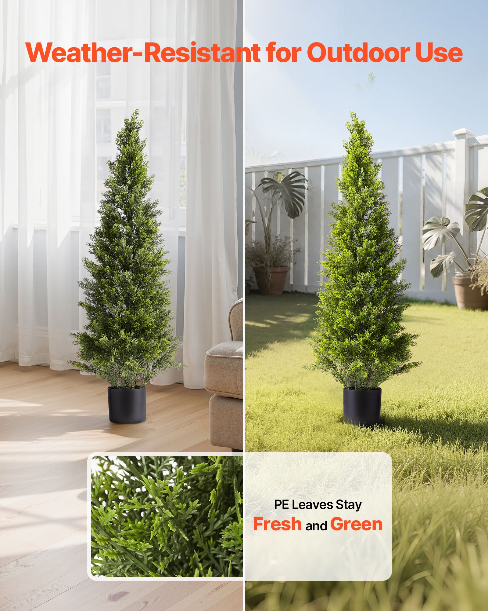 VEVOR Topiario Artificial de Cedro 300 x 1219 mm 2 Piezas, Planta de Pino Artificial Hoja de Polietileno, Maceta de Árbol Verde Falso para Decorar Porches, Patios, Jardines, Balcones, Oficinas