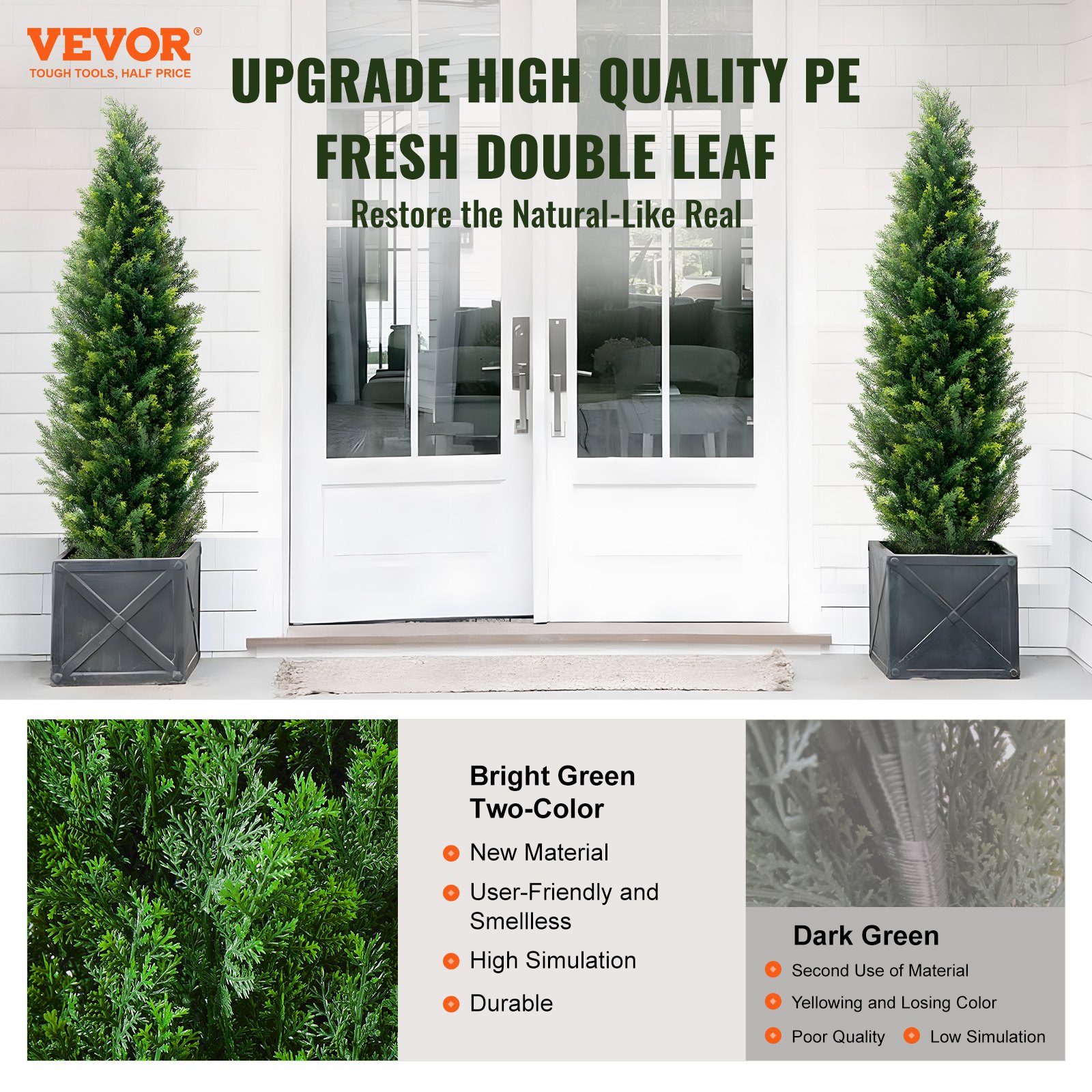 VEVOR Árbol Topiario de Cedro Artificial 2 Piezas con Hojas Adicionales y Maceta, Planta de Pino Ciprés Artificial de Hoja Perenne, con Clasificación UV para Decoración de Hogar, 400 x 400 x 1500 mm