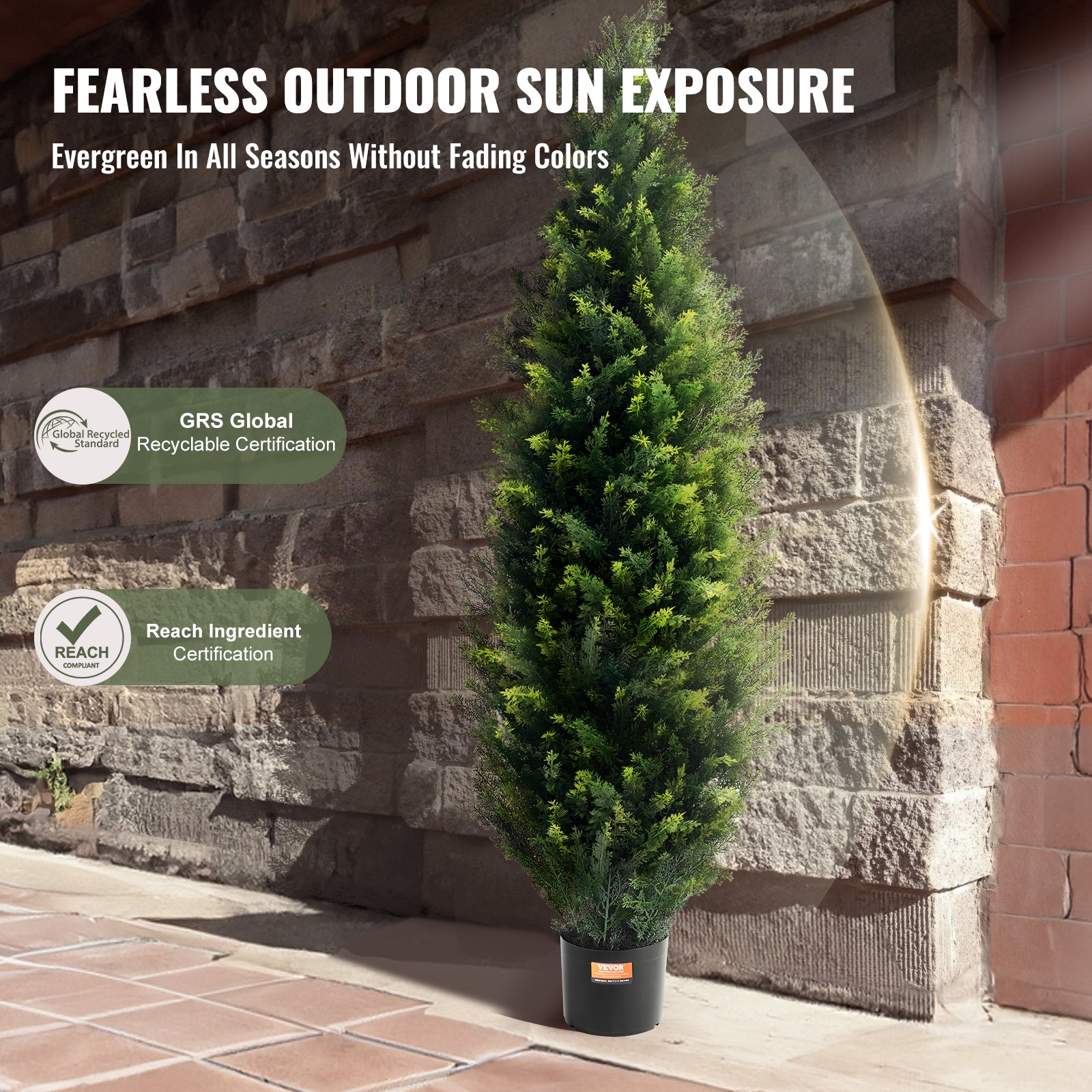 VEVOR Árbol Topiario de Cedro Artificial 2 Piezas con Hojas Adicionales y Maceta, Planta de Pino Ciprés Artificial de Hoja Perenne, con Clasificación UV para Decoración de Hogar, 400 x 400 x 1500 mm