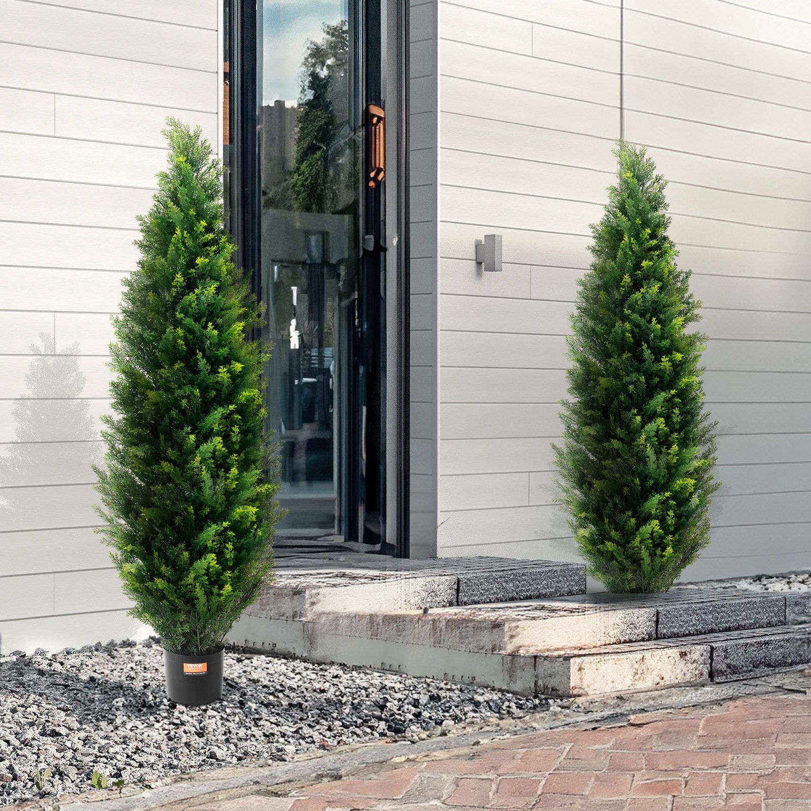 VEVOR Árbol Topiario de Cedro Artificial 2 Piezas con Hojas Adicionales y Maceta, Planta de Pino Ciprés Artificial de Hoja Perenne, con Clasificación UV para Decoración de Hogar, 400 x 400 x 1500 mm