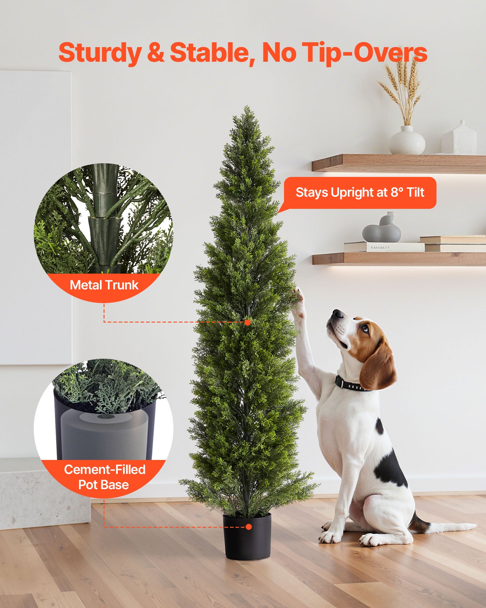 VEVOR Topiario Artificial de Cedro 350 x 1524 mm 2 Piezas, Planta de Pino Artificial Hoja de Polietileno, Maceta de Árbol Verde Falso para Decorar Porches, Patios, Jardines, Balcones, Oficinas