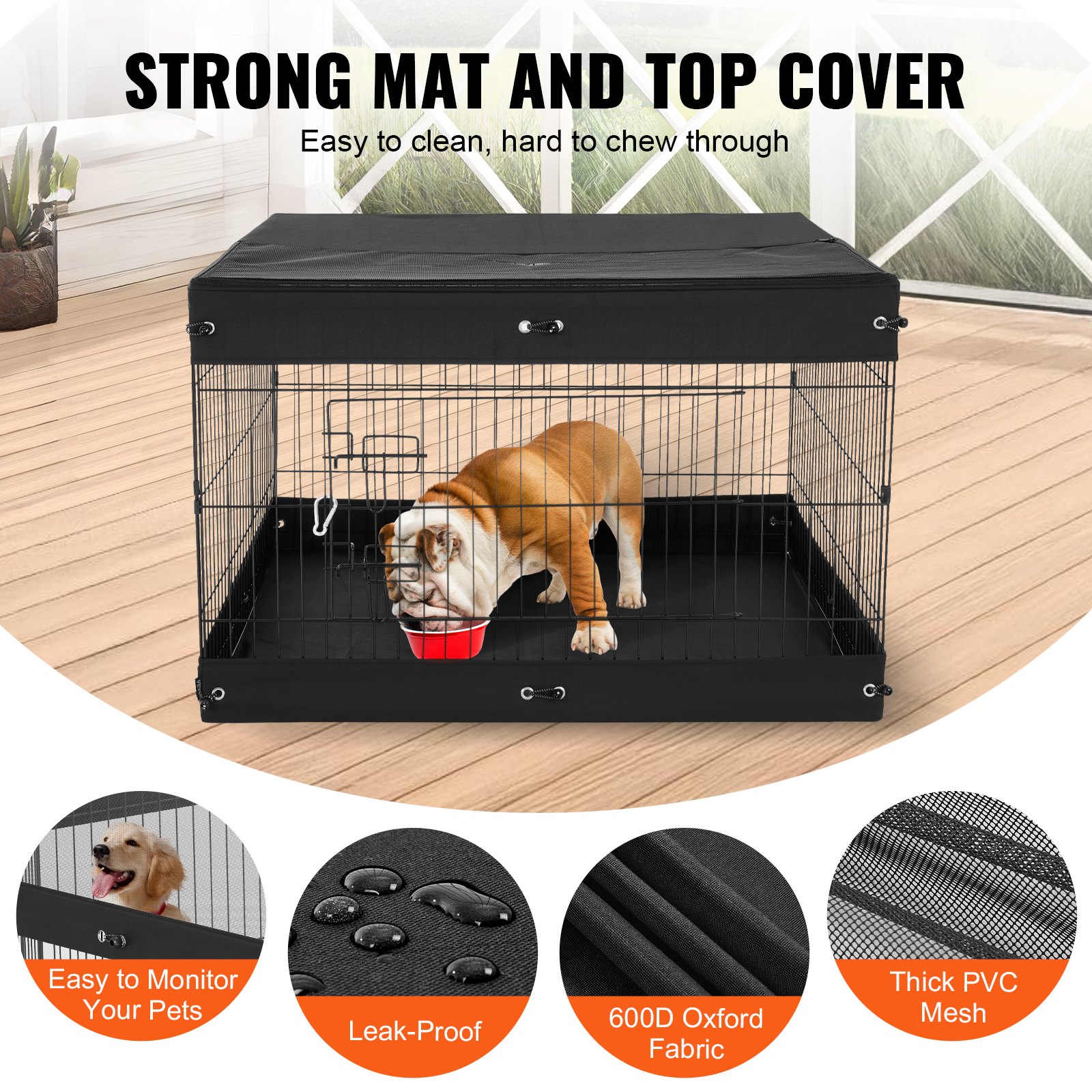 VEVOR Parque de Juegos para Perros 4 Paneles de 610 x 910 mm, Corral de Ejercicios de Metal Plegable con Puerta y Cubierta Superior y Almohadilla Inferior para Perros, Gatos y Otros Animales Pequeños