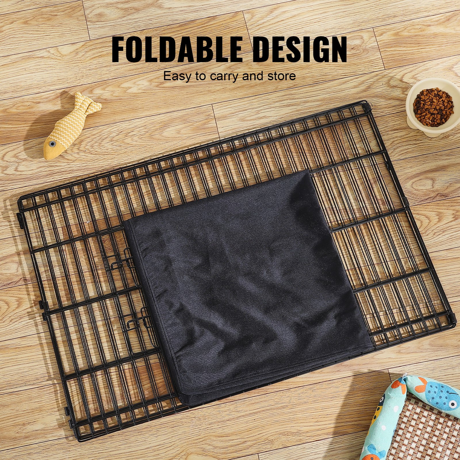 VEVOR Parque de Juegos para Perros 4 Paneles de 610 x 910 mm, Corral de Ejercicios de Metal Plegable con Puerta y Cubierta Superior y Almohadilla Inferior para Perros, Gatos y Otros Animales Pequeños