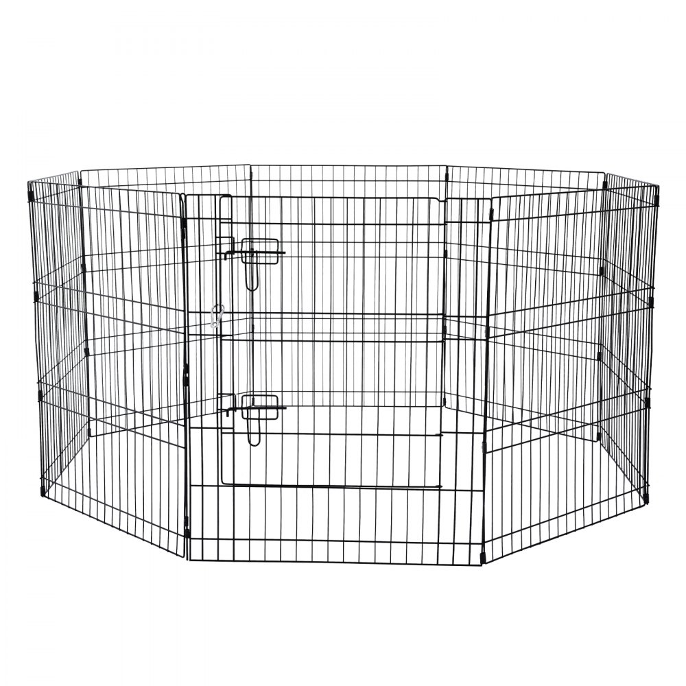 VEVOR Dog Playpen, 8-Piece Set, 76cm H x 61cm W Panels, Foldable Metal Puppy Playpen, Dog Fence with Door, Floor Mat and Top Cover, Playpen for Dogs, Cats and Other Small Animals