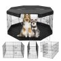 VEVOR Parque Plegable de Metal para Perros 8 Paneles con Cubierta, Almohadilla