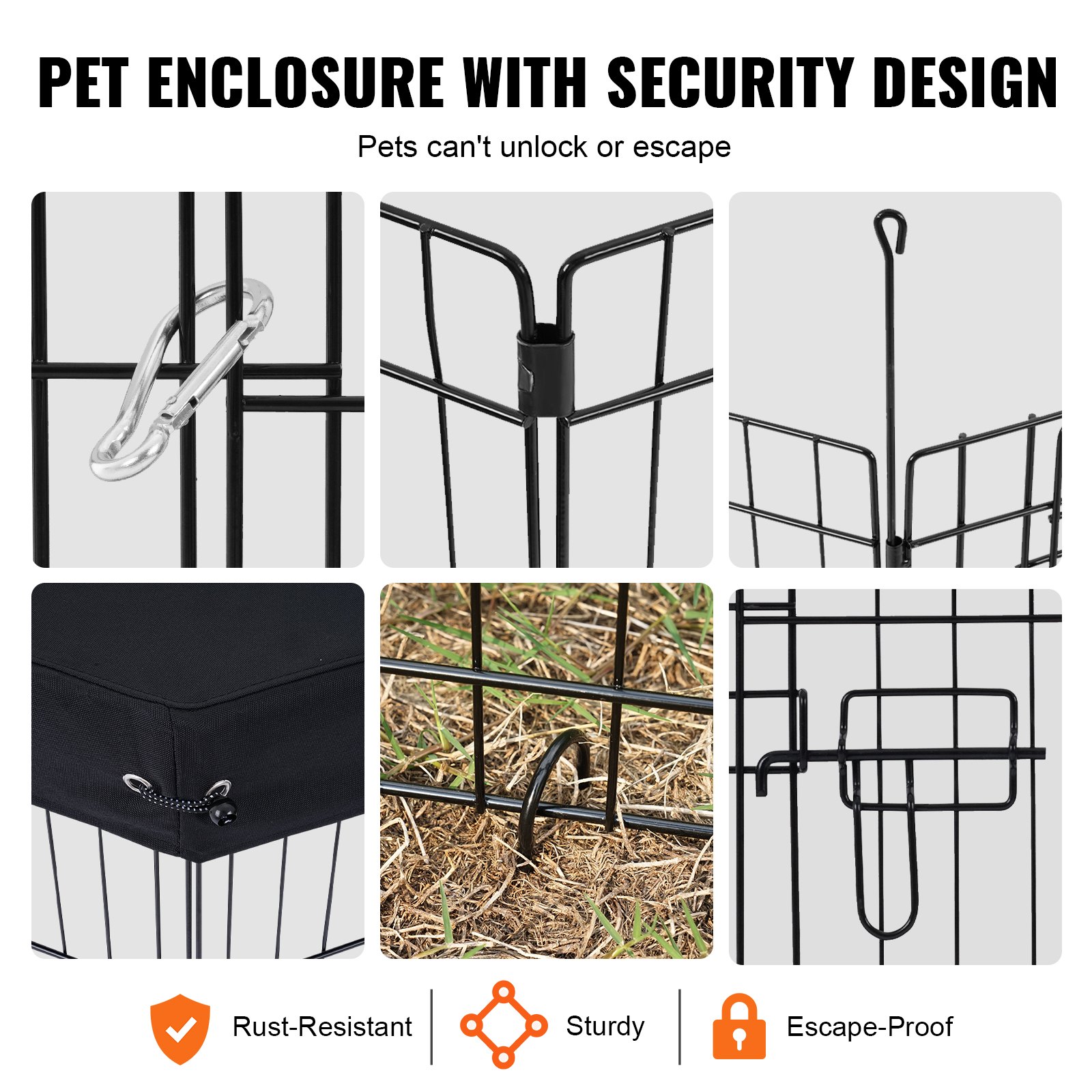 VEVOR Dog Playpen, 8-Piece Set, 76cm H x 61cm W Panels, Foldable Metal Puppy Playpen, Dog Fence with Door, Floor Mat and Top Cover, Playpen for Dogs, Cats and Other Small Animals