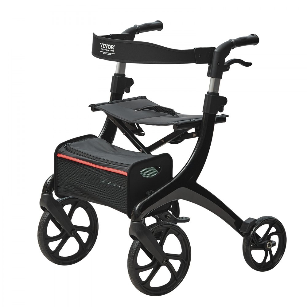 VEVOR Andador con Ruedas Plegable para Personas Mayores y Adultos, Andador con Ruedas de Aluminio Liviano con Asiento y Mango Ajustable, Andador de 4 Ruedas con Bolsa de Almacenamiento Espaciosa