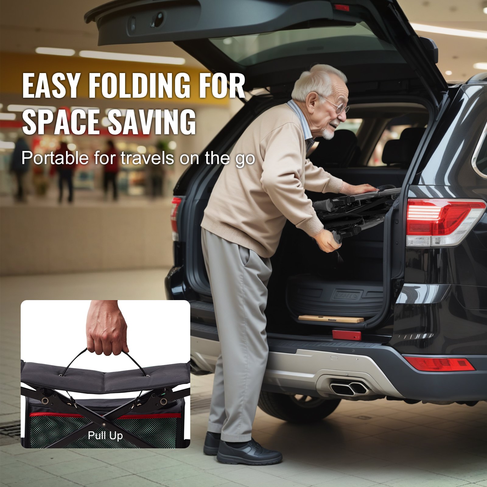 VEVOR Andador con Ruedas Plegable para Personas Mayores y Adultos, Andador con Ruedas de Aluminio Liviano con Asiento y Mango Ajustable, Andador de 4 Ruedas con Bolsa de Almacenamiento Espaciosa