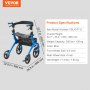 VEVOR Andador Plegable para Personas Mayores y Adultos, Andador con Ruedas de Aluminio Liviano con Asiento y Mango Ajustable, Andador de 4 Ruedas con Bolsa de Almacenamiento Espaciosa, Color Azul