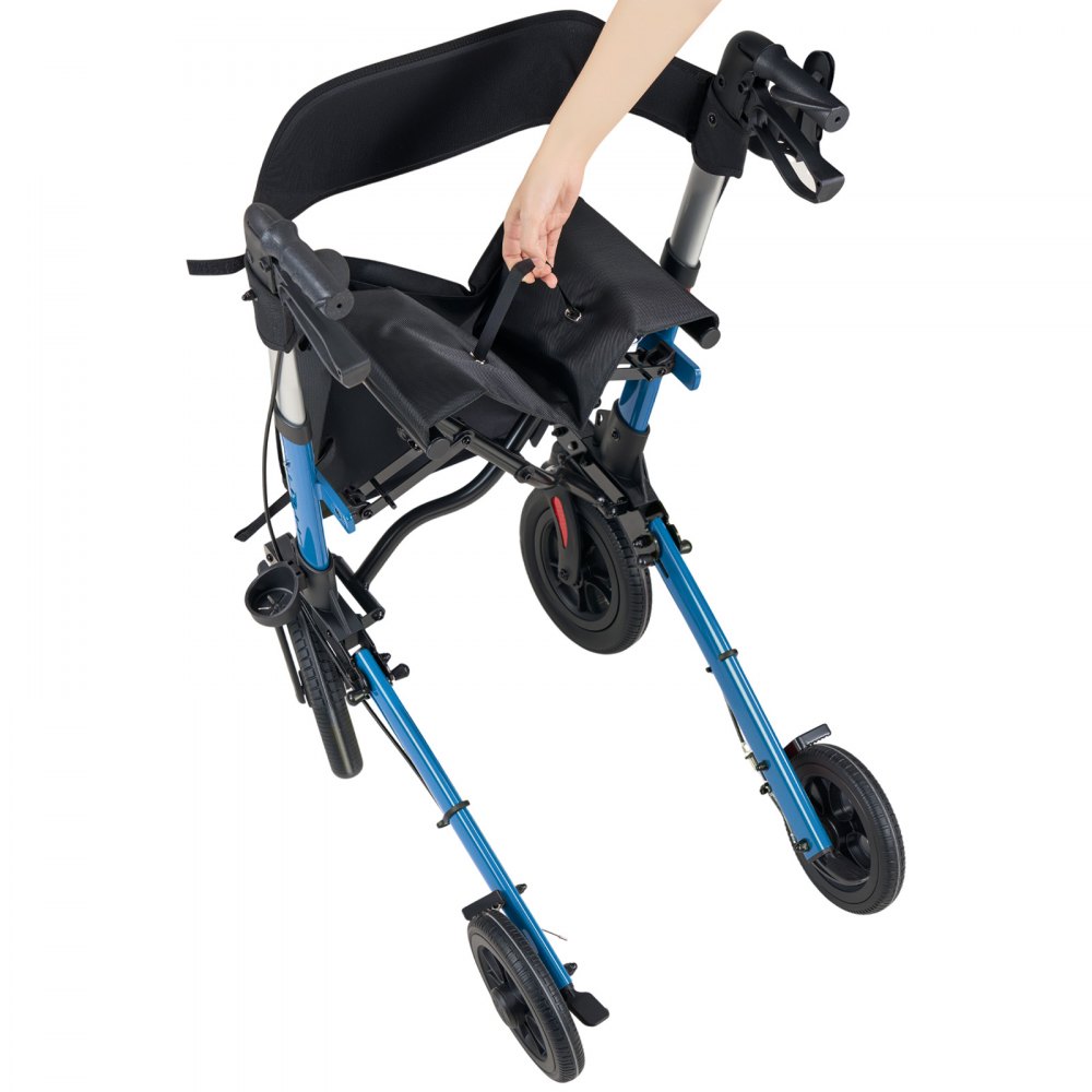 VEVOR Andador para Ancianos de 3 Pliegues, Aleación de Aluminio con Ruedas de PU, Asiento Soporta 136 kg, Silla de Transporte Plegable, Reposabrazos Ajustable para Paseos Personas Mayores y Exterior