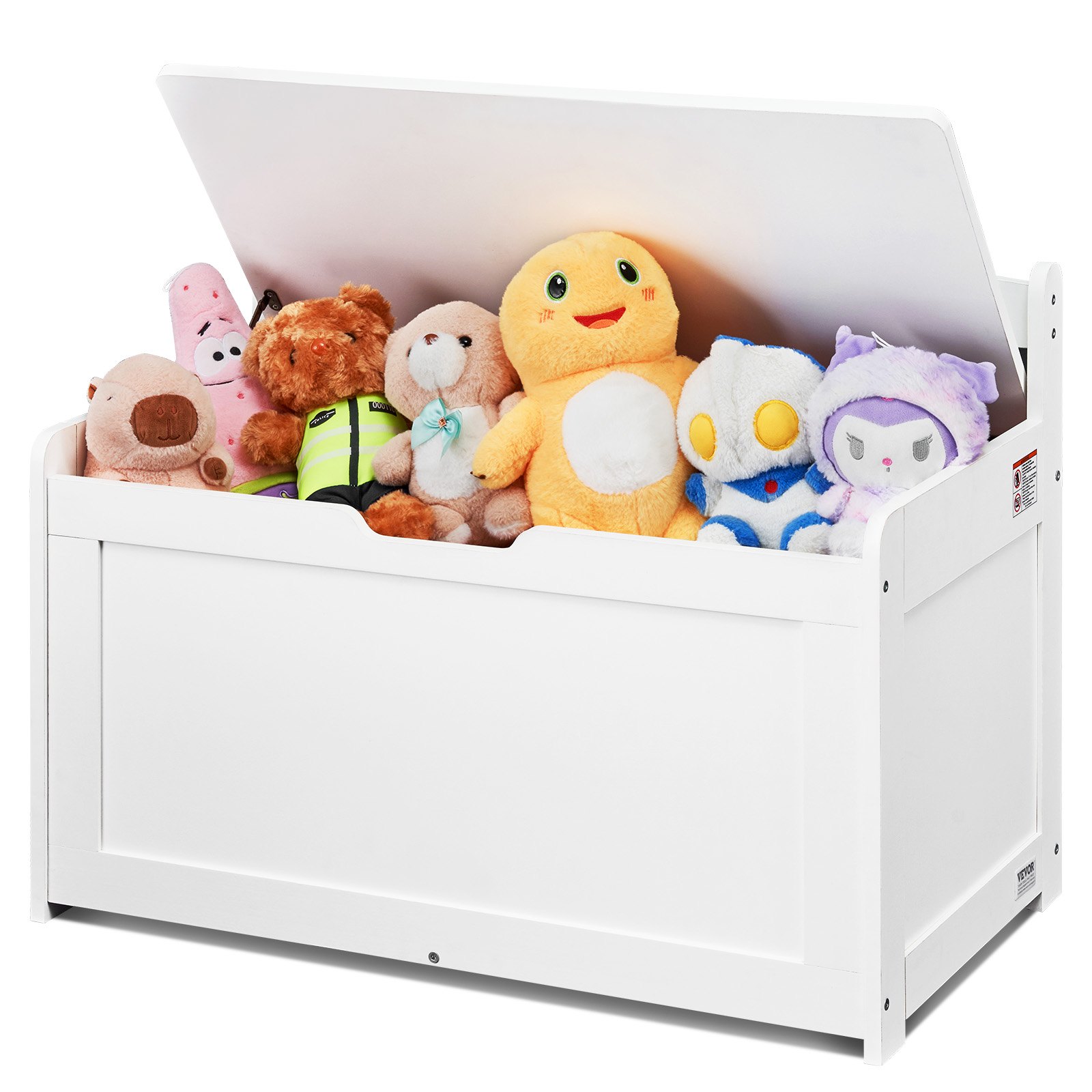 VEVOR Baúl de Juguetes de Madera para Niños 830 x 455 x 609 mm, Caja de Almacenamiento con Tapa Abatible y Bisagra de Seguridad, Banco de Almacenamiento para Sala de Juegos, Dormitorio, Blanco