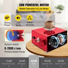 VEVOR Torno Alfarero Máquina Eléctrica de Cerámica Torno Ceramica Portátil 30 W 220 V Velocidad 0-2000 Rpm Máquina de Rueda de Cerámica Ajustable Roja