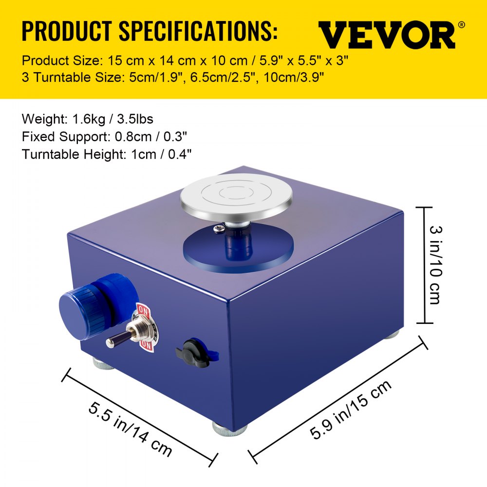 VEVOR Torno Alfarero Máquina Eléctrica de Cerámica Torno Ceramica Portátil 30 W 220 V Velocidad 0-2000 Rpm Máquina de Rueda de Cerámica Ajustable Azul