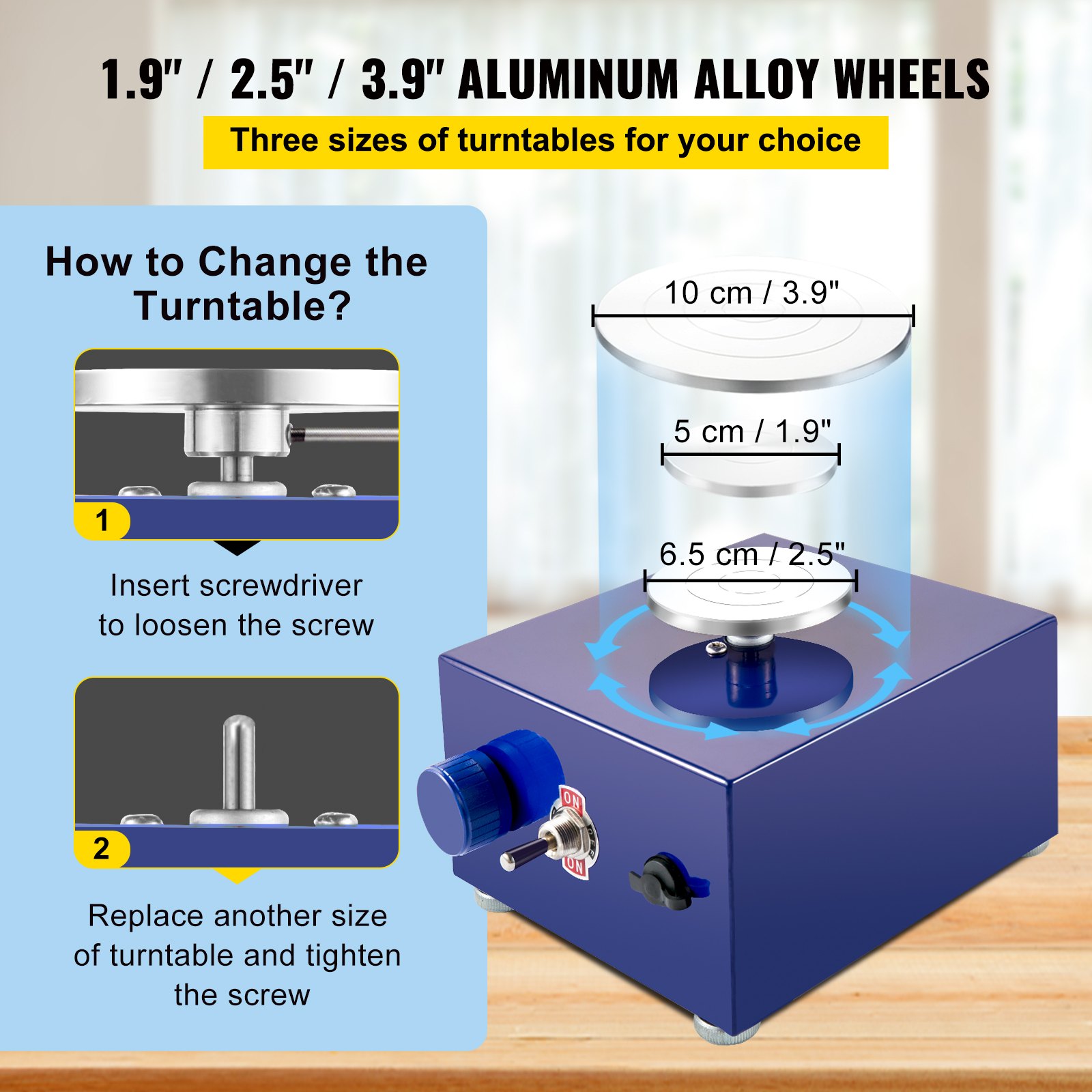 VEVOR Torno Alfarero Máquina Eléctrica de Cerámica Torno Ceramica Portátil 30 W 220 V Velocidad 0-2000 Rpm Máquina de Rueda de Cerámica Ajustable Azul