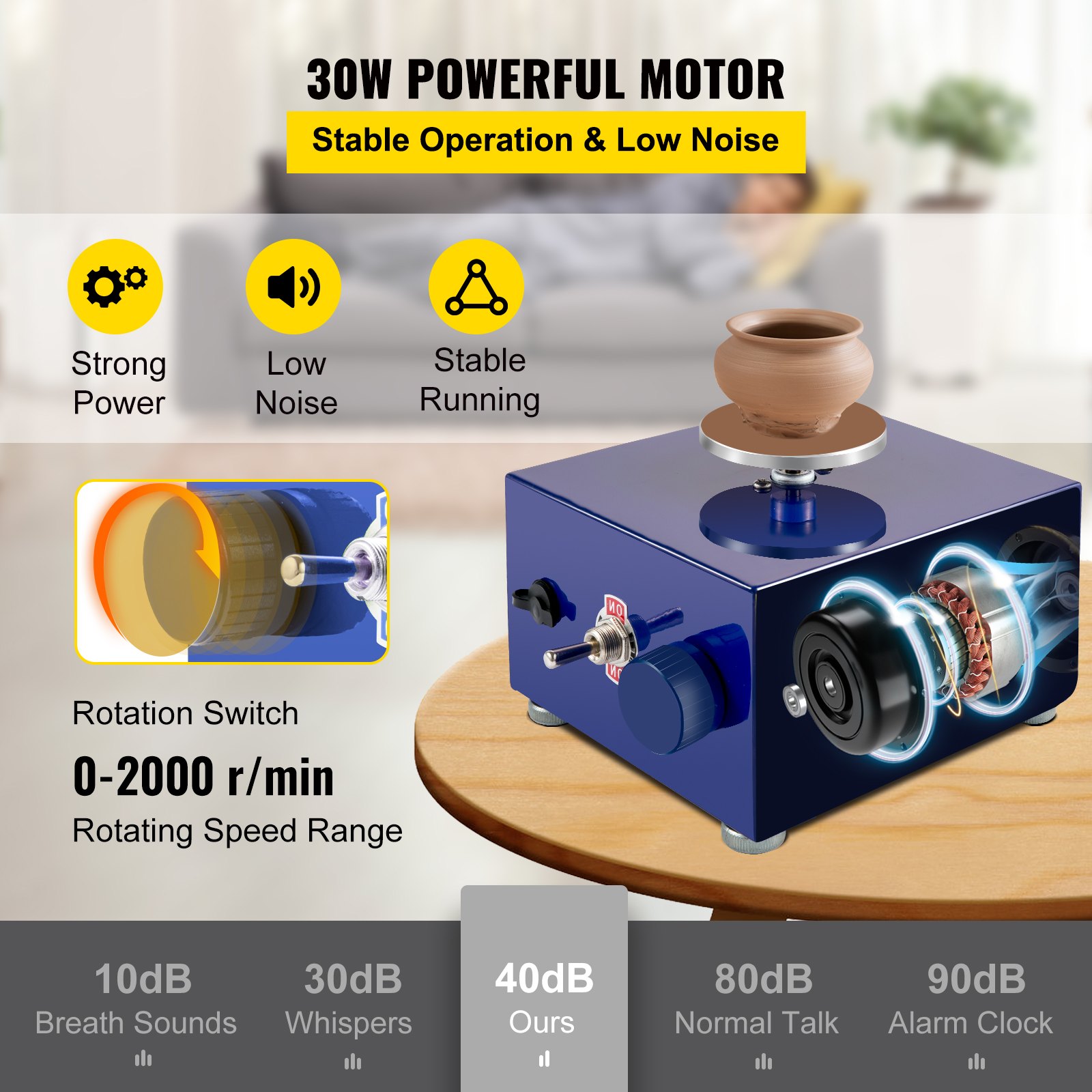 VEVOR Torno Alfarero Máquina Eléctrica de Cerámica Torno Ceramica Portátil 30 W 220 V Velocidad 0-2000 Rpm Máquina de Rueda de Cerámica Ajustable Azul