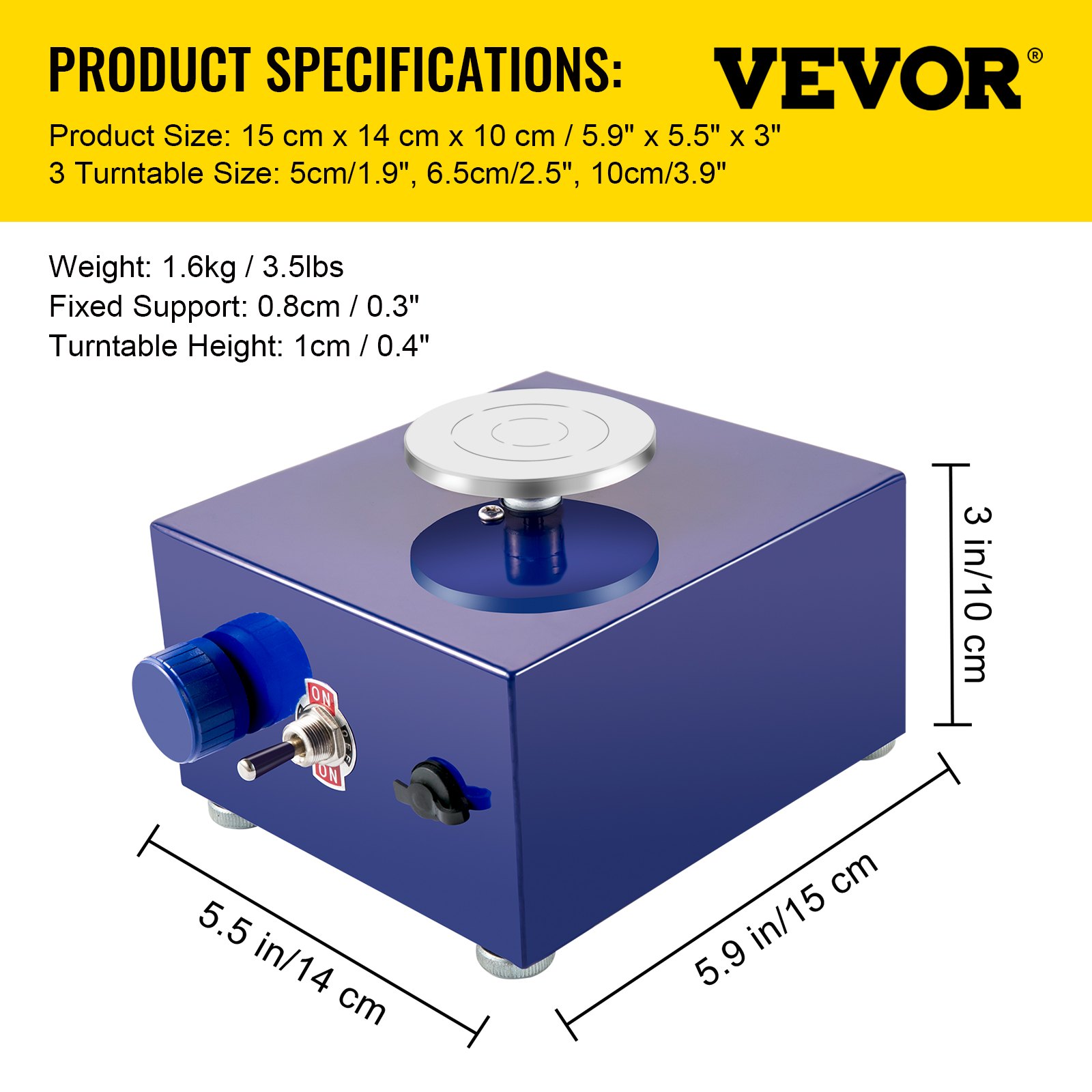 VEVOR Torno Alfarero Máquina Eléctrica de Cerámica Torno Ceramica Portátil 30 W 220 V Velocidad 0-2000 Rpm Máquina de Rueda de Cerámica Ajustable Azul