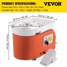 VEVOR Torno Alfarero Máquina Eléctrica de Cerámica Torno Ceramica 0-300r/min Máquina de Rueda de Cerámica 11 pulgadas Máquina de Formación de Cerámica