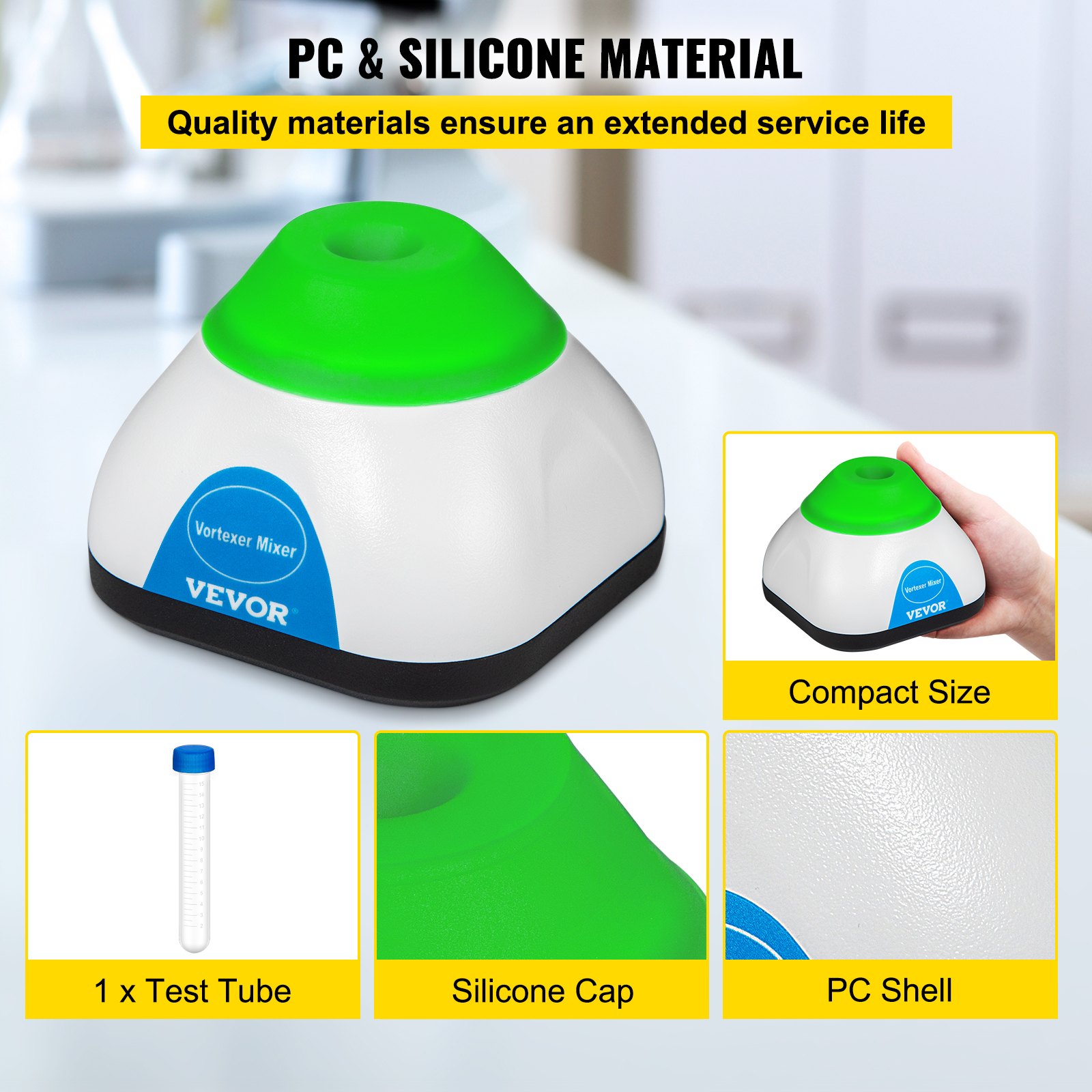 VEVOR Mini Agitador de Vórtice 3000RPM 220V Agitador Mezclador de Pigmentos 50ml Mini Mezclador de Vórtice para Mezclar Tubos de Ensayo Pintura Esmalte de Uñas Tinta para Tatuaje Líquido Verde