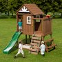 VEVOR Casa de Juegos de Madera al Aire Libre Casa de Juegos de Cedro para Niños Casa de Juegos de Jardín Estilo Rural con Tobogán, Escalera, Pared de Escalada, Ventana, Mesa de Pícnic, Banco