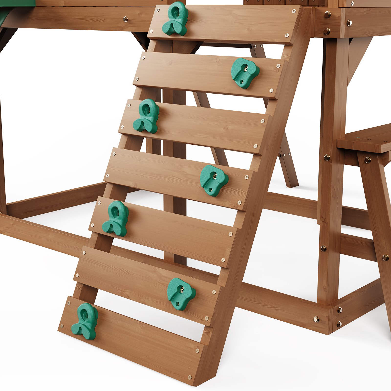 VEVOR Wooden Playhouse, Children's Playhouse, Garden House for Children from 2 Years Old, Garden Play Hut, Cedar Wood Playhouse in Country Style with Slide, Ladder, Climbing Wall, Windows, Outdoor Picnic Table