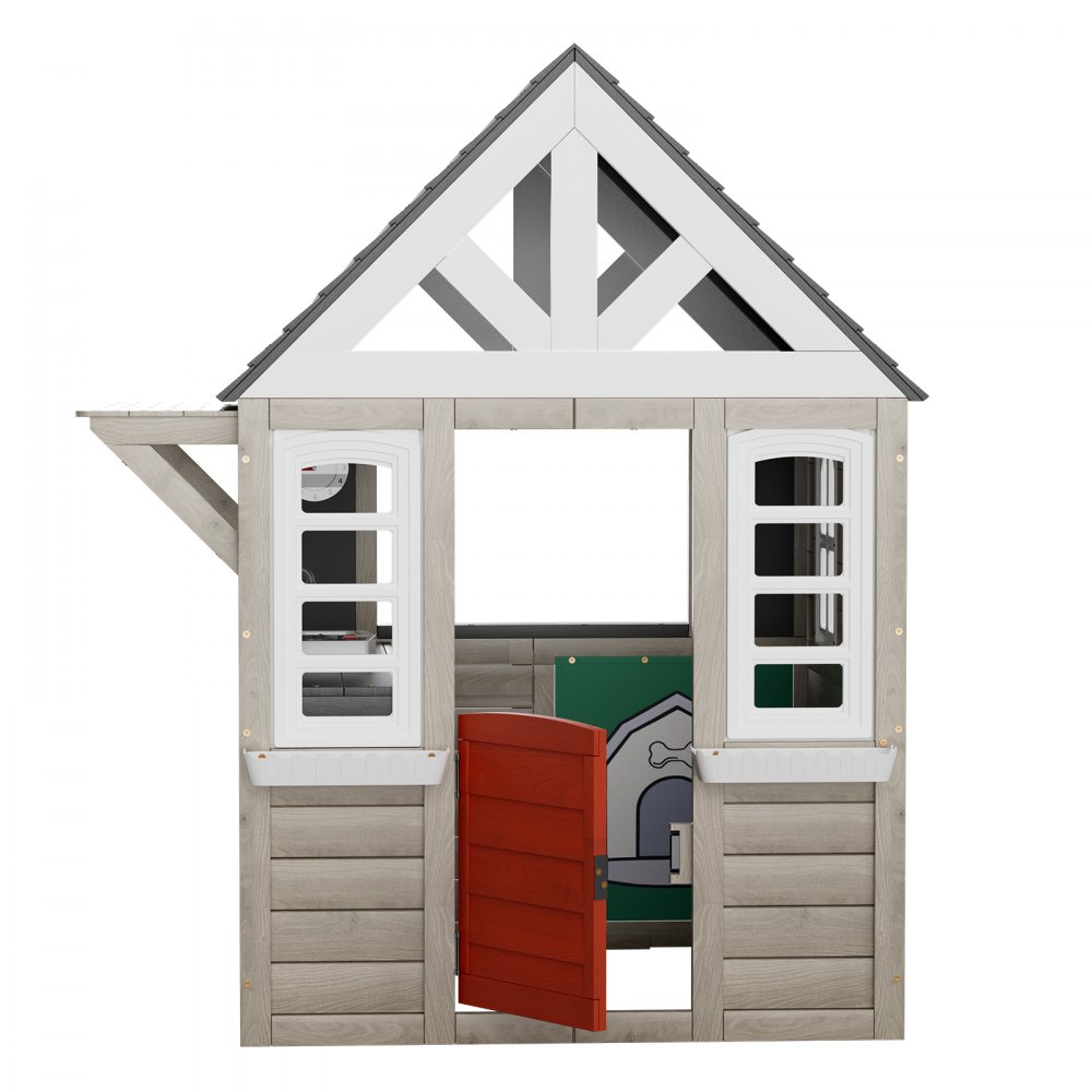 VEVOR Casa de Juegos de Madera al Aire Libre Casa de Juegos de Cedro para Niños Casa de Juegos de Jardín Estilo Rural con Puerta, Ventana, Maceta, Parrilla, Estufa, Fregadero, 1403 x 1260 x 1660 mm