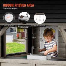 VEVOR Casa de Juegos de Madera para Niños con Puerta Ventana Lavabo Exterior