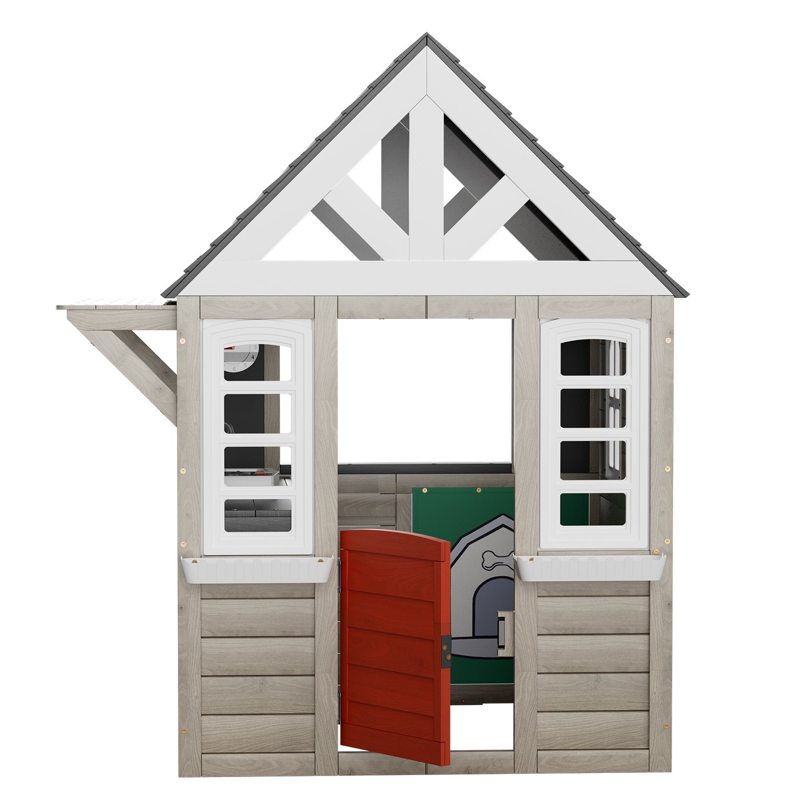 VEVOR Casa de Juegos de Madera al Aire Libre Casa de Juegos de Cedro para Niños Casa de Juegos de Jardín Estilo Rural con Puerta, Ventana, Maceta, Parrilla, Estufa, Fregadero, 1403 x 1260 x 1660 mm