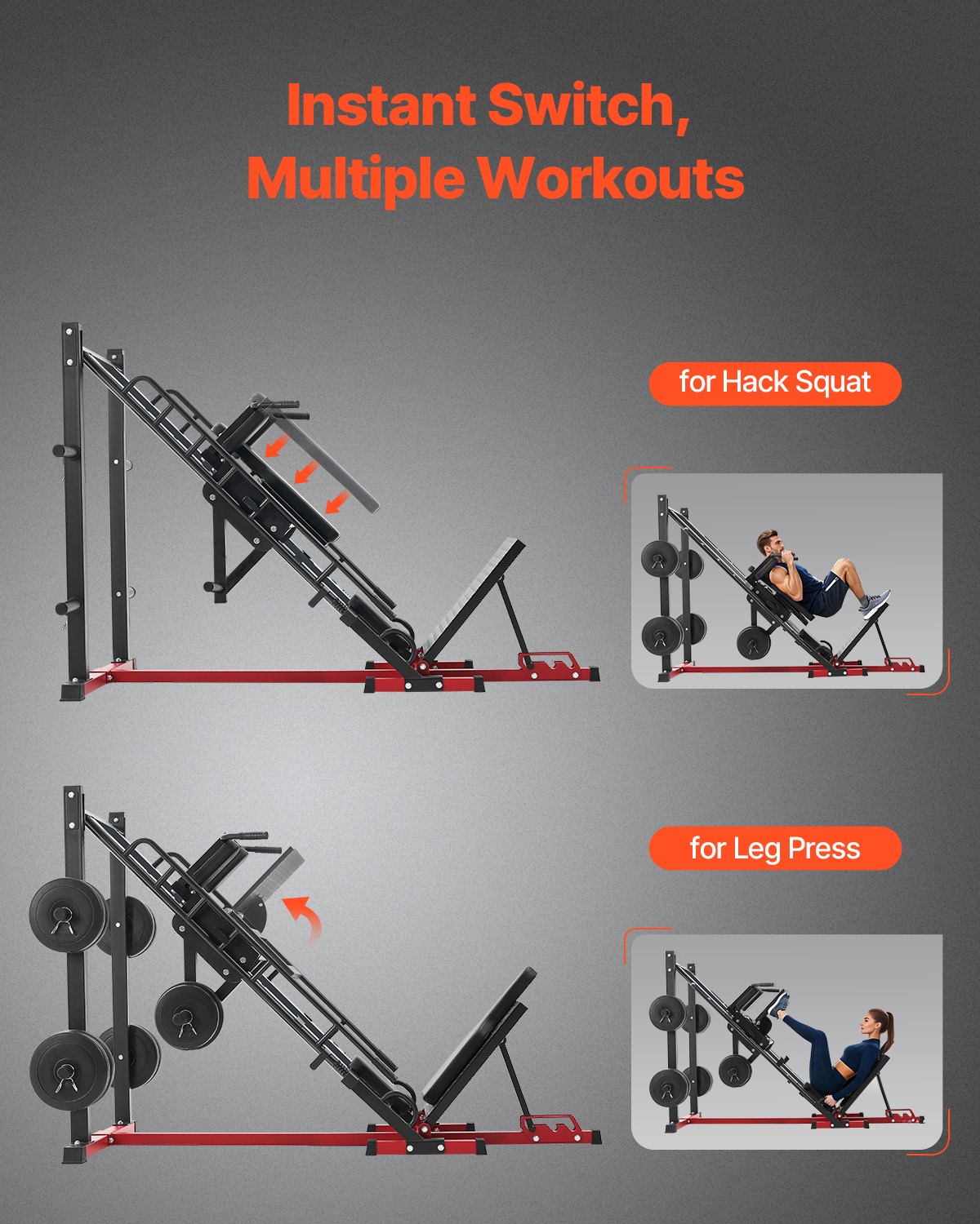 VEVOR Máquina de Sentadillas Ajustable con Rodamiento Lineal y Almacenamiento de Pesas, Ideal para la Parte Inferior del Cuerpo en el Gimnasio en Casa, para Cuádriceps, 2154 x 1474 x 1230 mm