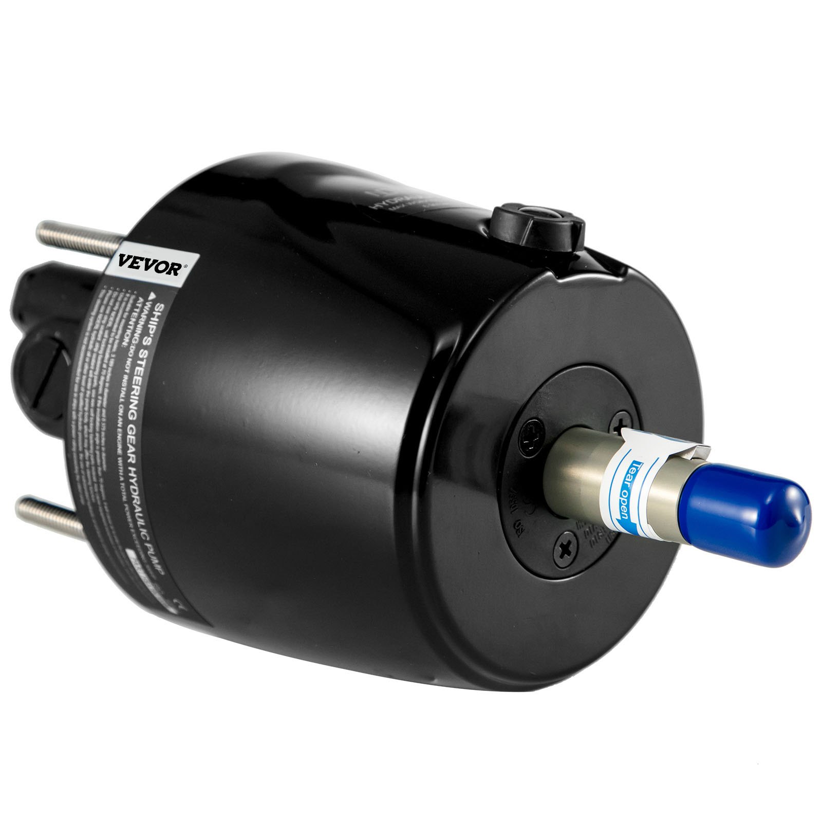 Kit de dirección hidráulica VEVOR con carcasa negra y cilindro con tapa azul.
