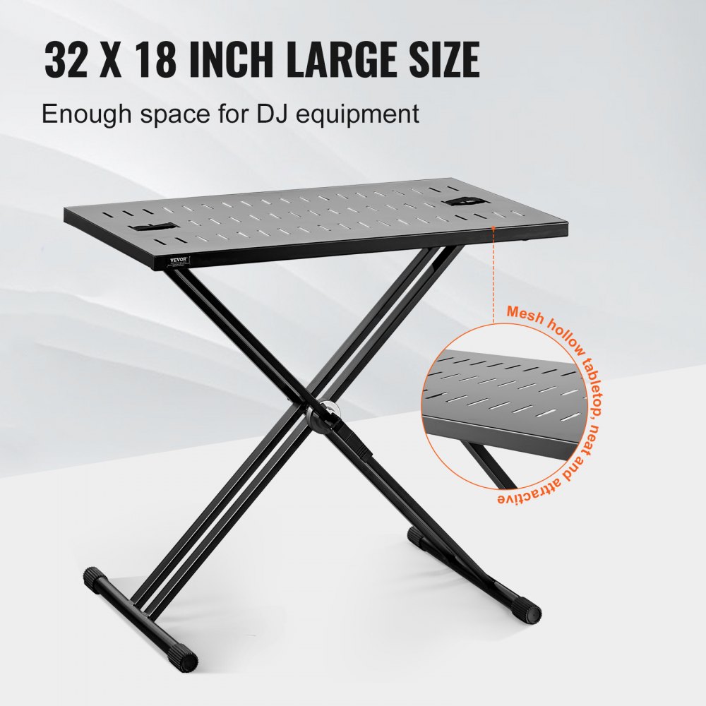 VEVOR Mesa para DJ con Soporte Portátil para Computadora Portátil y Controlador de DJ Cabina para DJ Altura Ajustable Soporte para Teclado y Tablero Plegable en X para Mezclador de Audio, 820x495 mm