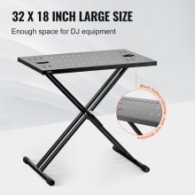 VEVOR Mesa DJ Portátil con Soporte para Teclado en X Altura Ajustable 820x495mm