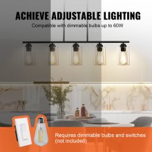 VEVOR Luces Colgantes de Isla de Cocina de 5 Luces 60W Luz de Comedor Ajustable