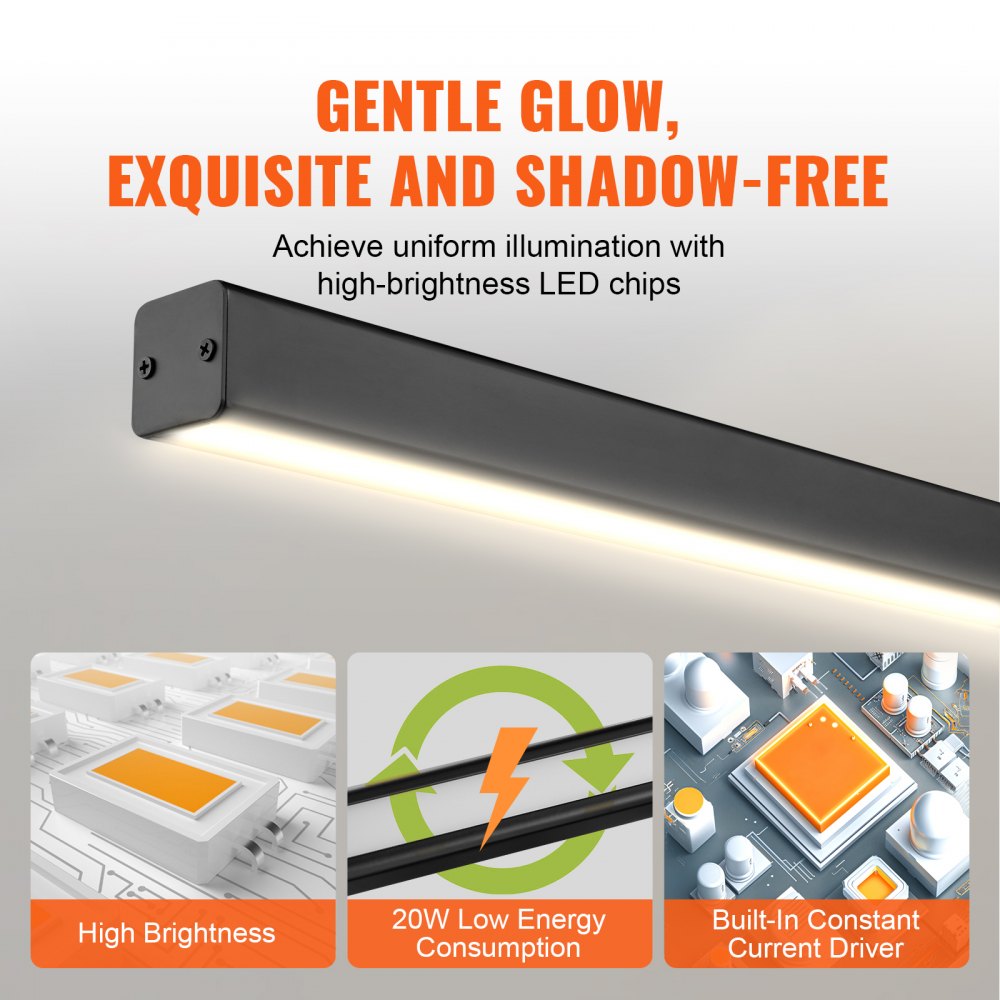 VEVOR Lámpara colgante lineal regulable, 20 W, 47 pulgadas LED lámpara lineal con pantalla acrílica de control remoto, brillo de temperatura de color ajustable 3000 K-6000 K, para comedor cocina