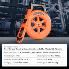 VEVOR Detector de bloqueo de tuberías Localizadores de tuberías 30m Impermeable IP67 Sensibilidad ajustable Escáner de pared de alcantarillado Herramienta de plomería para tubos de metal plástico PVC