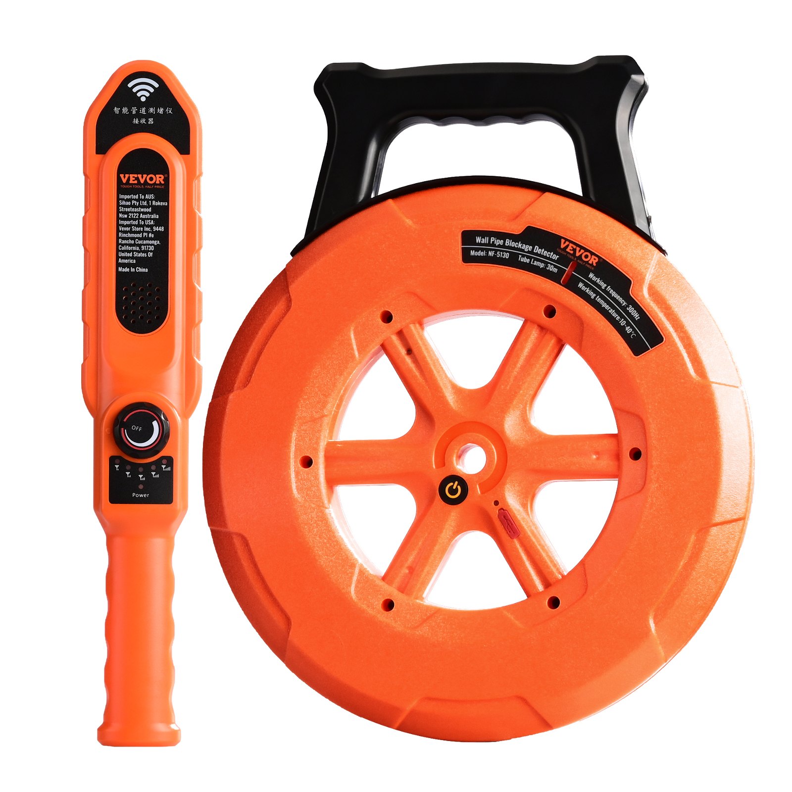 VEVOR Detector de bloqueo de tuberías Localizadores de tuberías 30m Impermeable IP67 Sensibilidad ajustable Escáner de pared de alcantarillado Herramienta de plomería para tubos de metal plástico PVC