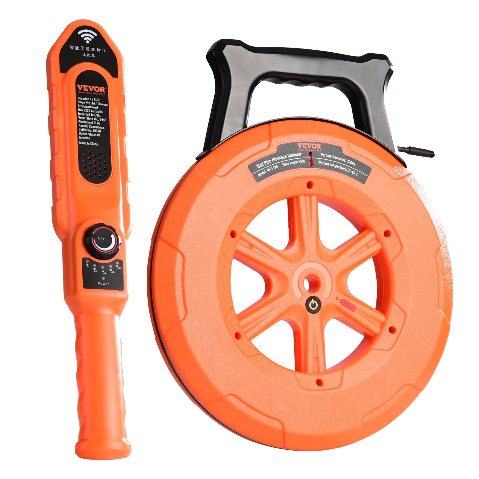 VEVOR Detector de bloqueo de tuberías Localizadores de tuberías 30m Impermeable IP67 Sensibilidad ajustable Escáner de pared de alcantarillado Herramienta de plomería para tubos de metal plástico PVC
