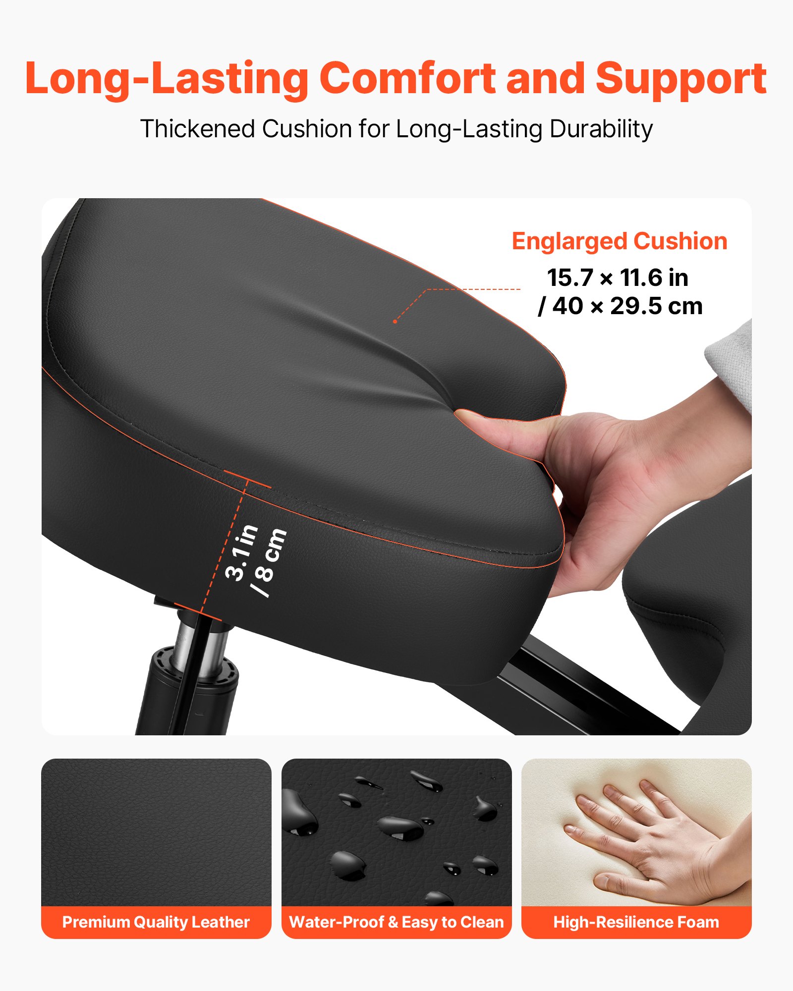 VEVOR Silla Ergonómica de Rodillas con Ruedas, Taburete para Rodillas Postura en Forma de X con Altura Ajustable y Cojines de Espuma Gruesa, Relajarse de Cuello y Espalda para Hogar, Oficina, Negro