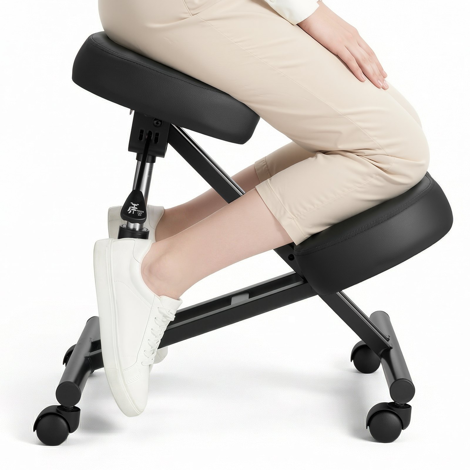 VEVOR Silla Ergonómica de Rodillas con Ruedas, Taburete para Rodillas Postura en Forma de X con Altura Ajustable y Cojines de Espuma Gruesa, Relajarse de Cuello y Espalda para Hogar, Oficina, Negro