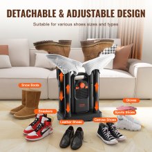 VEVOR Secador de Zapatos Desmontable de 4 Tubos  con Temporizador Negro y Naranja