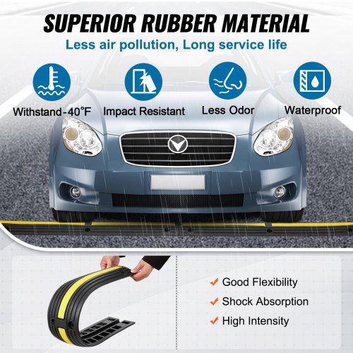 VEVOR Rampa de Protección de Cable 4 Piezas 1 Vía Canaleta Pasacables de Suelo Canal de 3x2 cm Protector de Cables de Goma Capacidad de Carga 8164kg/eje Cubiertas de Suelo para Cables Negro y Amarillo