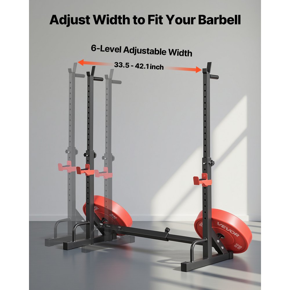VEVOR Jaula de Potencia para Sentadillas Multifuncional, con Altura y Ancho Ajustables, Equipo de Entrenamiento de Fuerza de 250 kg con Soportes para Barras y Ganchos en J, 600 x 1070 x 1515 mm