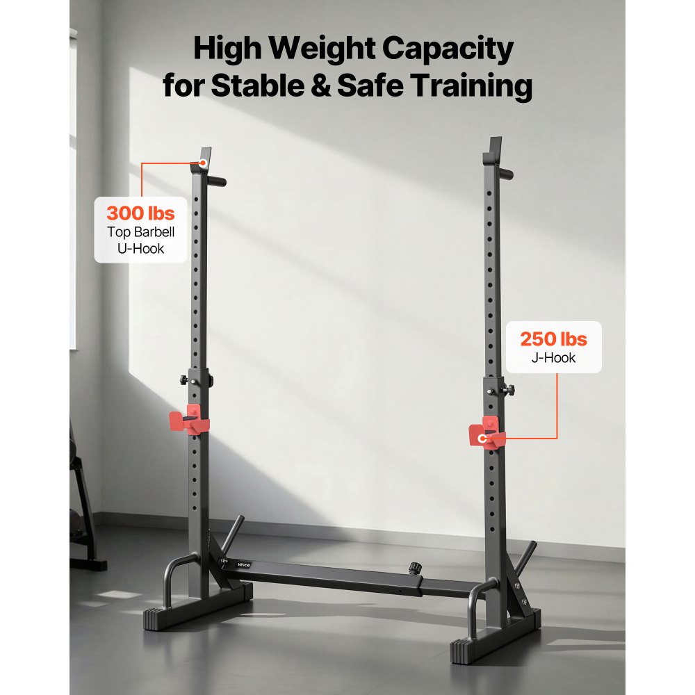 VEVOR Jaula de Potencia para Sentadillas Multifuncional, con Altura y Ancho Ajustables, Equipo de Entrenamiento de Fuerza de 250 kg con Soportes para Barras y Ganchos en J, 600 x 1070 x 1515 mm