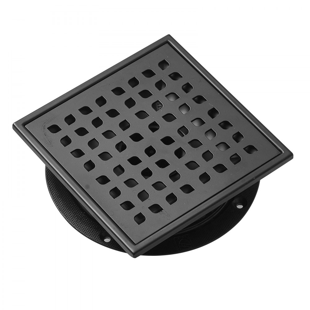 VEVOR Desagüe de Suelo 152,5x152,5 mm Desagüe de Ducha Italiano con Rejilla Cuadrada de Acero Inoxidable 304 Cepillado 48 L/min Desagüe de Suelo con Filtro de Desechos de Cabello, Negro Mate